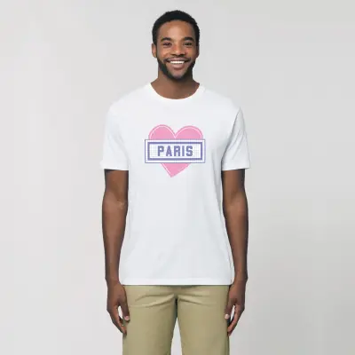 T-SHIRT COTON BIO IMPRIMÉ - COEUR PARIS - BLANC — photo 4