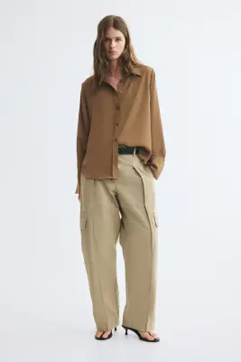Chemise à manches longues en satin - Beige foncé — photo 1