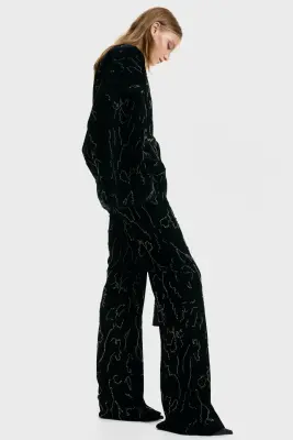 Pantalon en velours brodé - Noir — photo 3