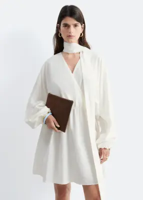 Robe portefeuille courte avec foulard - Blanc — photo 2