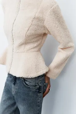 Veste péplum en tissu Teddy bear - Beige clair — photo 3