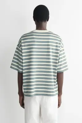 T-SHIRT RAYÉ OVERSIZE EN COTON - BLEU / ÉCRU / RAYURES — photo 4