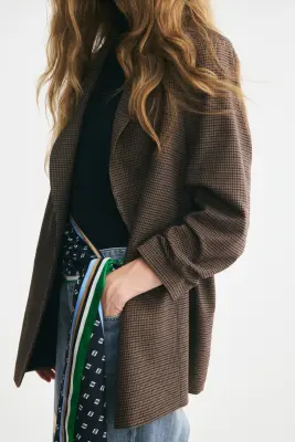 Blazer à manches froncées - Taupe/motif pied-de-poule — photo 2