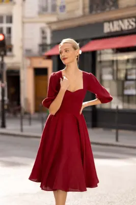 Bardetta Linen Dress - Bordeaux — photo 5