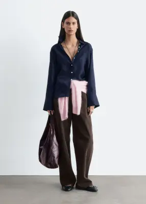 Chemise décontractée en soie - Bleu foncé — photo 2