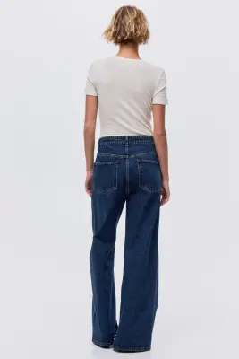 Pantalon large avec cordon de serrage - Bleu denim — photo 4