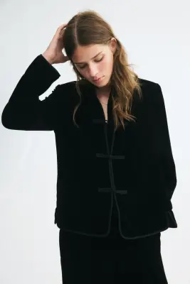 Veste en velours avec boutons noués - Noir — photo 2