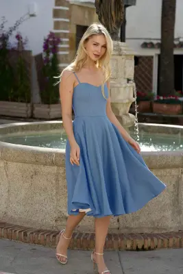 Bardot Linen Dress - Grey blue — photo 5