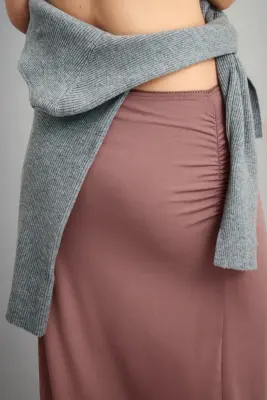 Jupe midi à effet drapé - Rose ancien foncé — photo 2