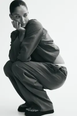 Pantalon barrel en modal mélangé - Gris foncé — photo 2