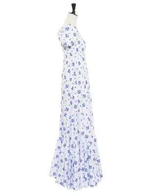 Robe longue en coton blanc fleuri bleu Prix boutique 725€ Taille XS — photo 2