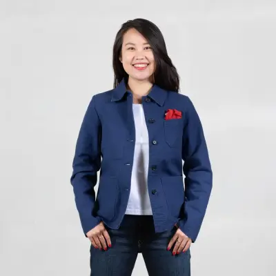 Veste de travail en croisé coton bio 1G/4F - Navy — photo 2