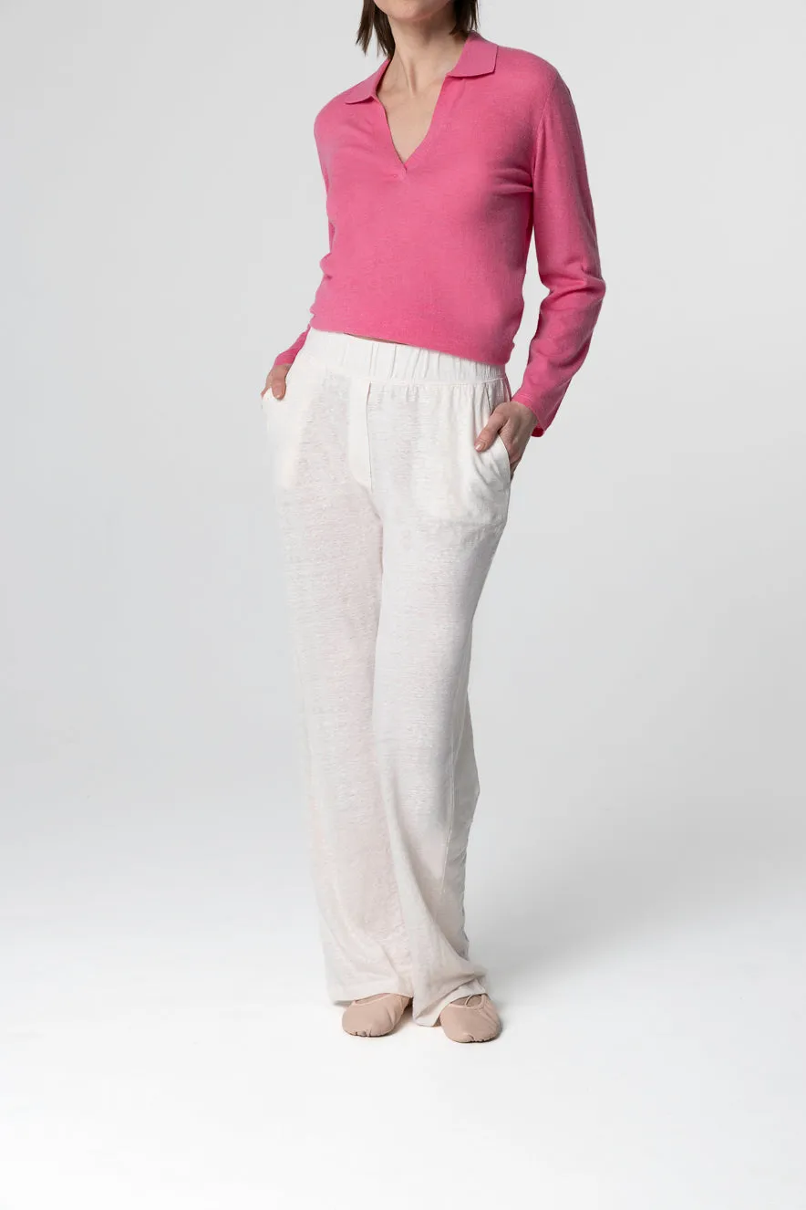 Pantalon Crème en Lin / Elasthanne