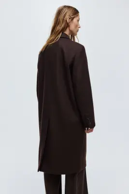 Manteau en laine mélangée - Marron foncé — photo 3