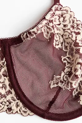 Soutien-gorge en dentelle avec armatures - Bordeaux/crème — photo 4