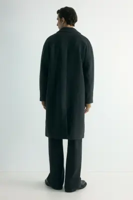 Manteau à fermeture droite en laine mélangée - Gris foncé chiné — photo 4