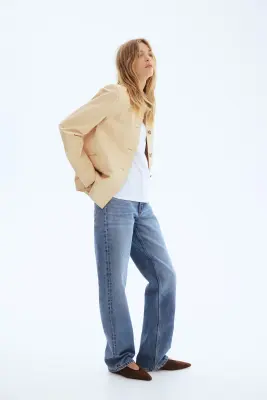 Veste en cuir avec col - Beige clair — photo 1