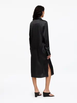 Robe en soie boutonnée sur le devant - Gris foncé — photo 1