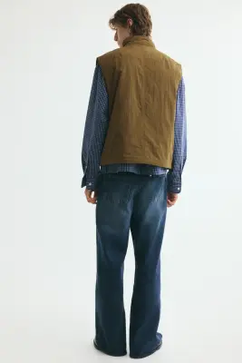 Veste sans manches à col droit - Vert kaki foncé — photo 3