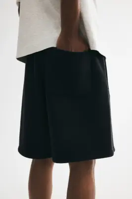 Short Relaxed Fit en molleton - Noir — photo 3