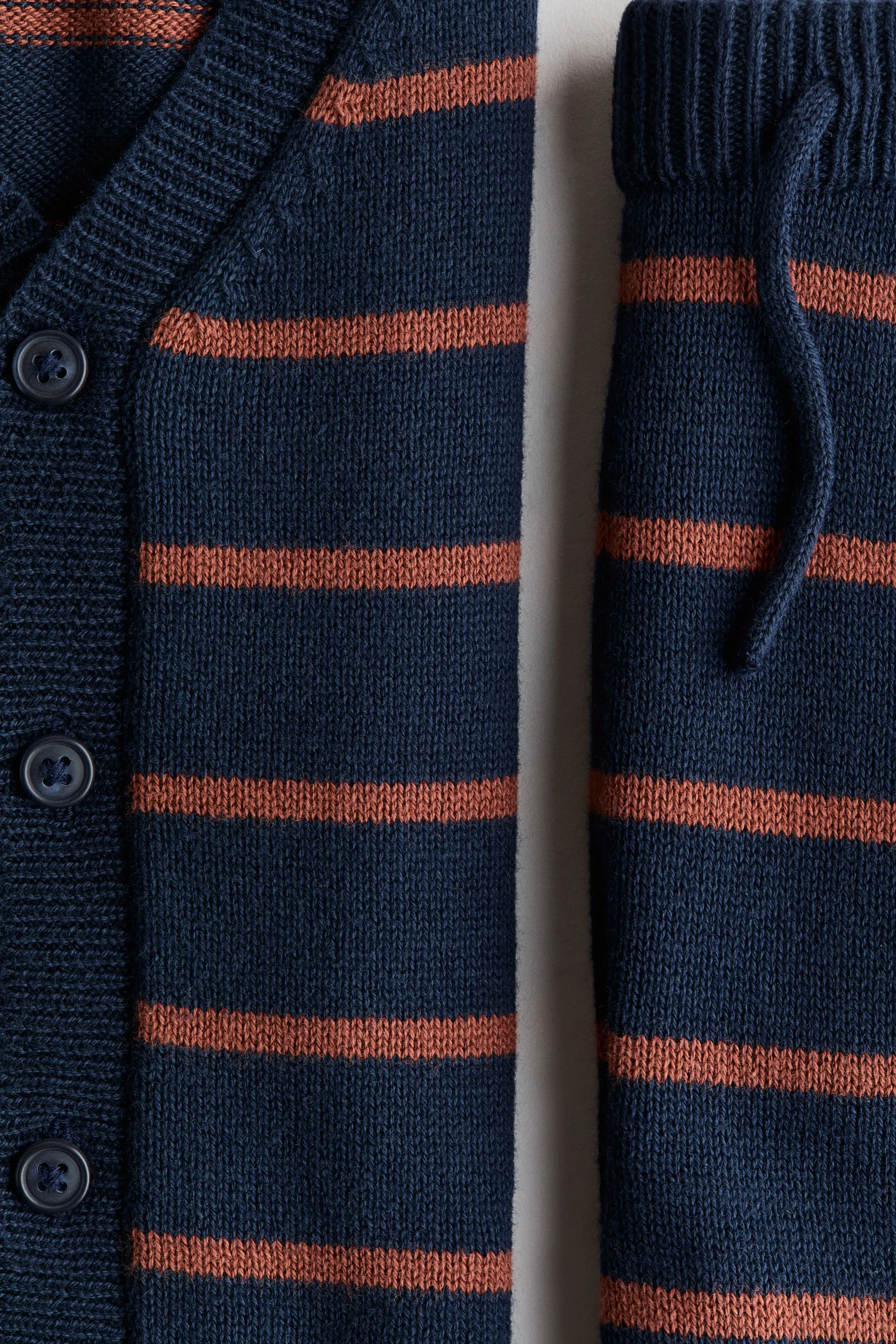 Ensemble 2 pièces en maille de coton - Bleu marine/rayures marron