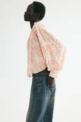 Blouse en viscose à manches ballon - Orange ancien clair/fleuri — photo 3