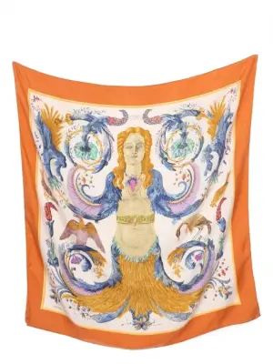 Foulard par FR FACONNET dieu CERES bleu orange rose violet orange Prix boutique 530€ Taille 90 x 90 — photo 1