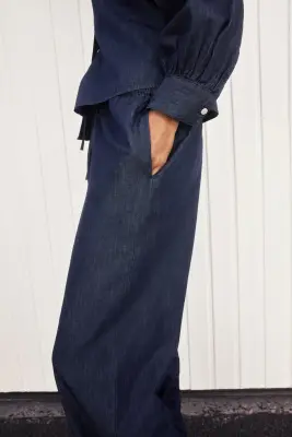 Pantalon en denim avec cordon de serrage - Bleu denim foncé — photo 2