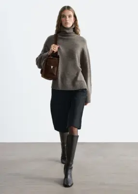 Pull à col roulé en laine et coton - Taupe foncé — photo 3