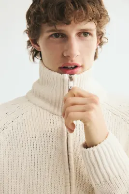 Gilet zippé Relaxed Fit en fil chenille - Crème — photo 1