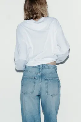 Wide High Waist Jeans - Bleu denim clair — photo 3