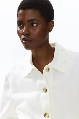 Veste en twill avec broderie anglaise - Crème — photo 1