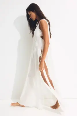 Robe de plage filet en coton - Blanc — photo 3