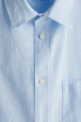 Chemise Regular Fit en lin mélangé - Bleu clair — photo 4