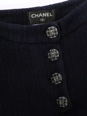 Pantalon droit en maille bleu marine boutons bijoux en émail Prix boutique 3150€ Taille XS — photo 3