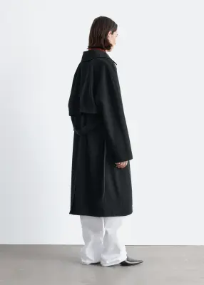 Trench-coat en laine avec ceinture à nouer - Noir — photo 5