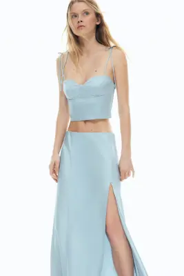 Jupe maxi en satin - Bleu clair — photo 1
