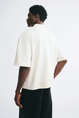 Polo Oversized Fit en coton - Crème — photo 4