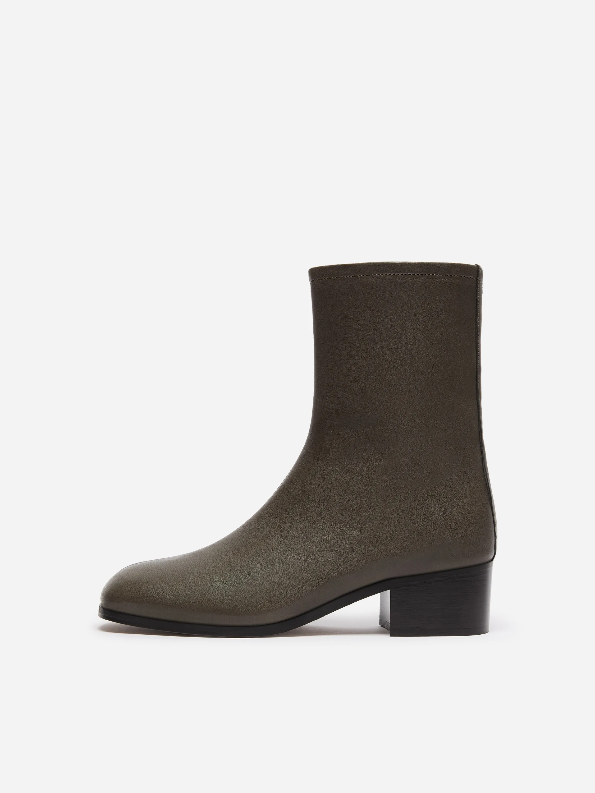 Bottines en cuir à bout carré - Gris foncé