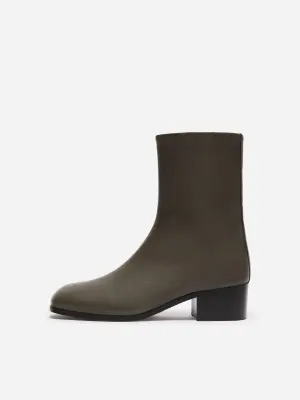 Bottines en cuir à bout carré - Gris foncé — photo 1