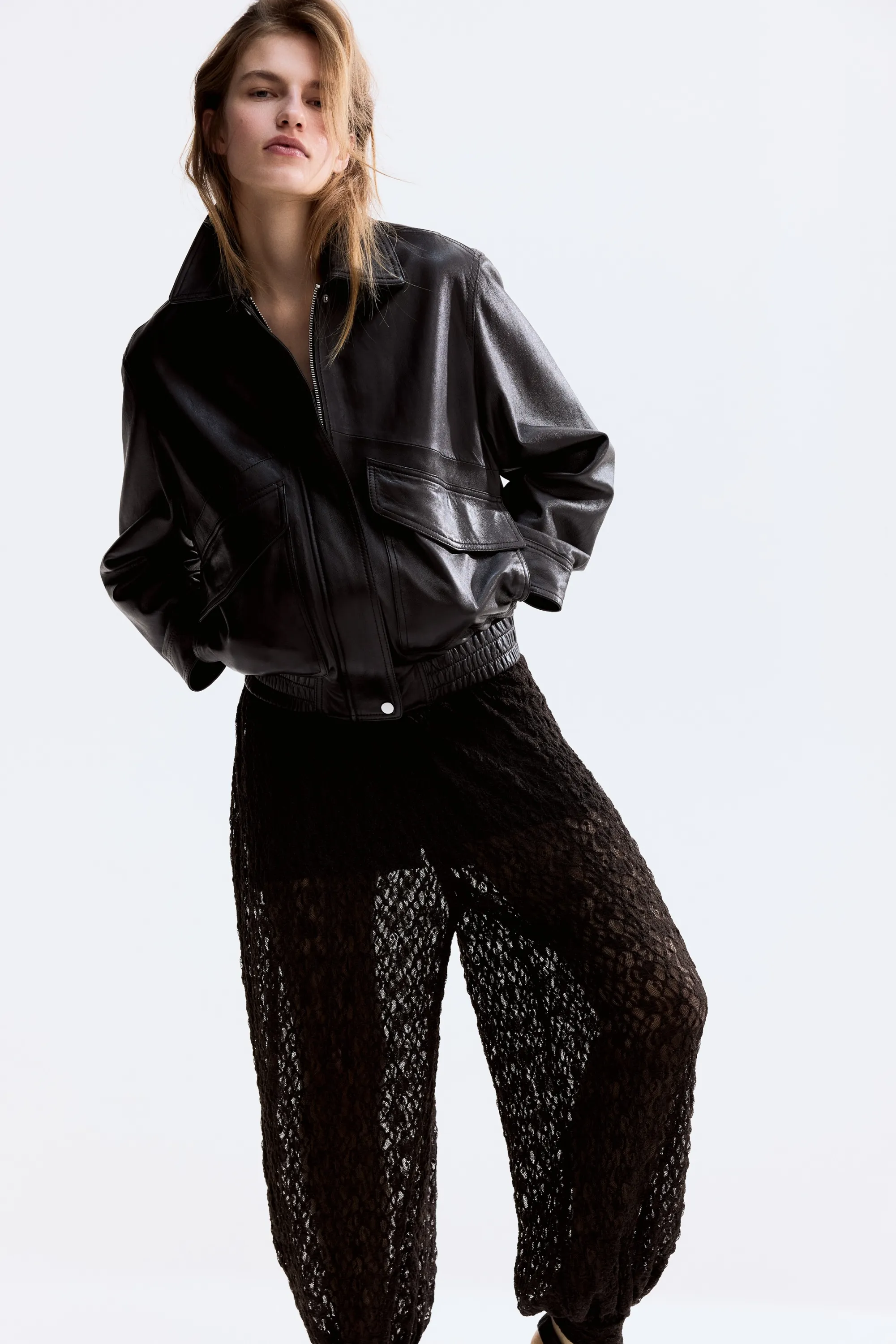 Pantalon façon dentelle - Marron foncé