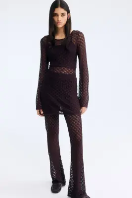 Pantalon scintillant en maille pointelle - Rouge prune — photo 2