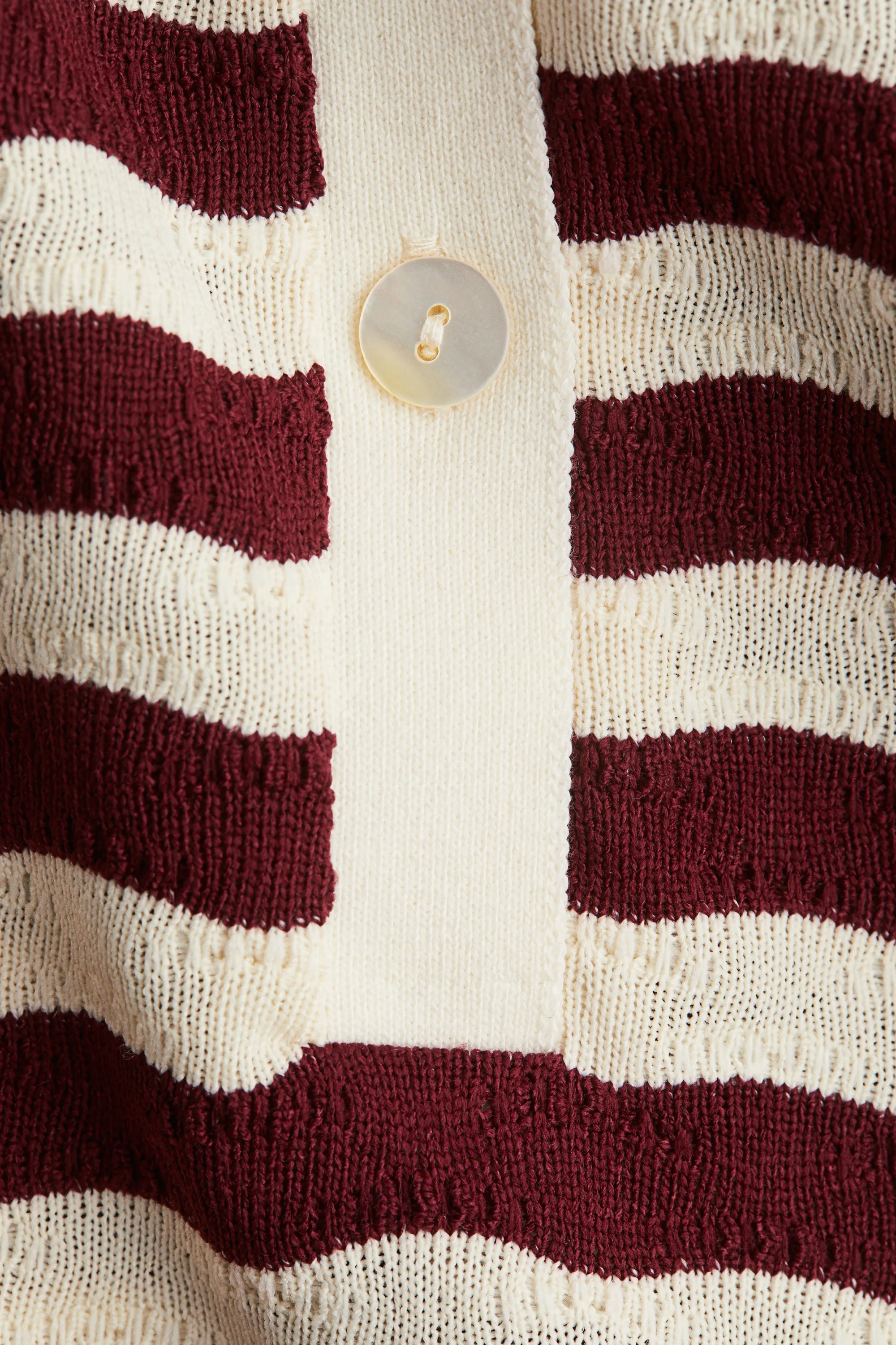 Polo en maille texturée - Crème/rayures bordeaux
