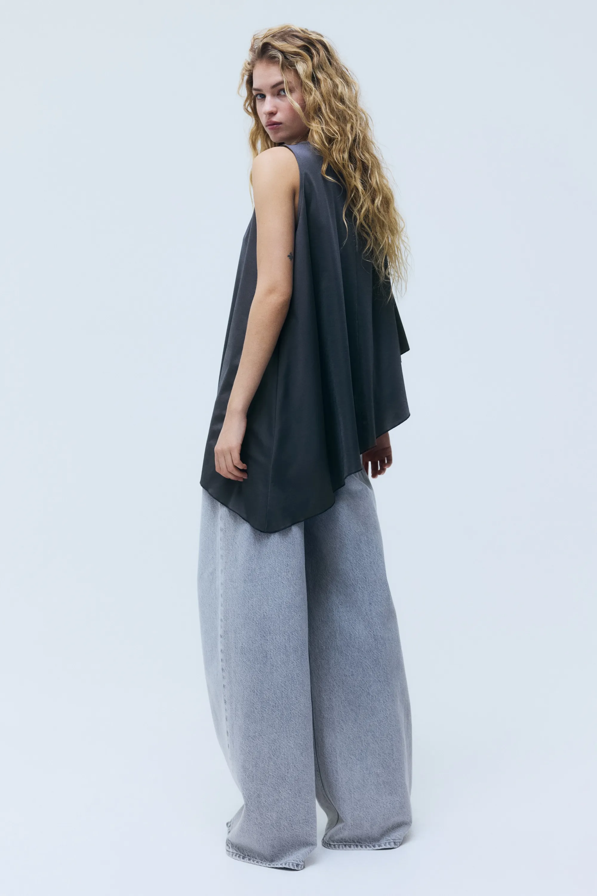 Top cape asymétrique - Gris foncé