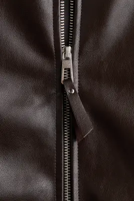 Veste à col entonnoir en tissu enduit - Marron foncé — photo 5