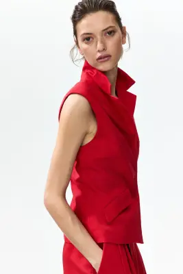 Gilet sans manches en lin mélangé - Rouge — photo 3