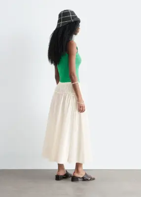 Jupe midi à cordon de serrage en coton - Blanc — photo 5