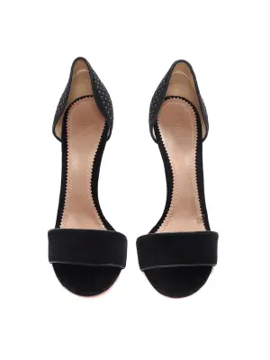 Sandales bout ouvert à talon fin en velours noir et studs NEUVES Px boutique 450€ Taille 40 — photo 3