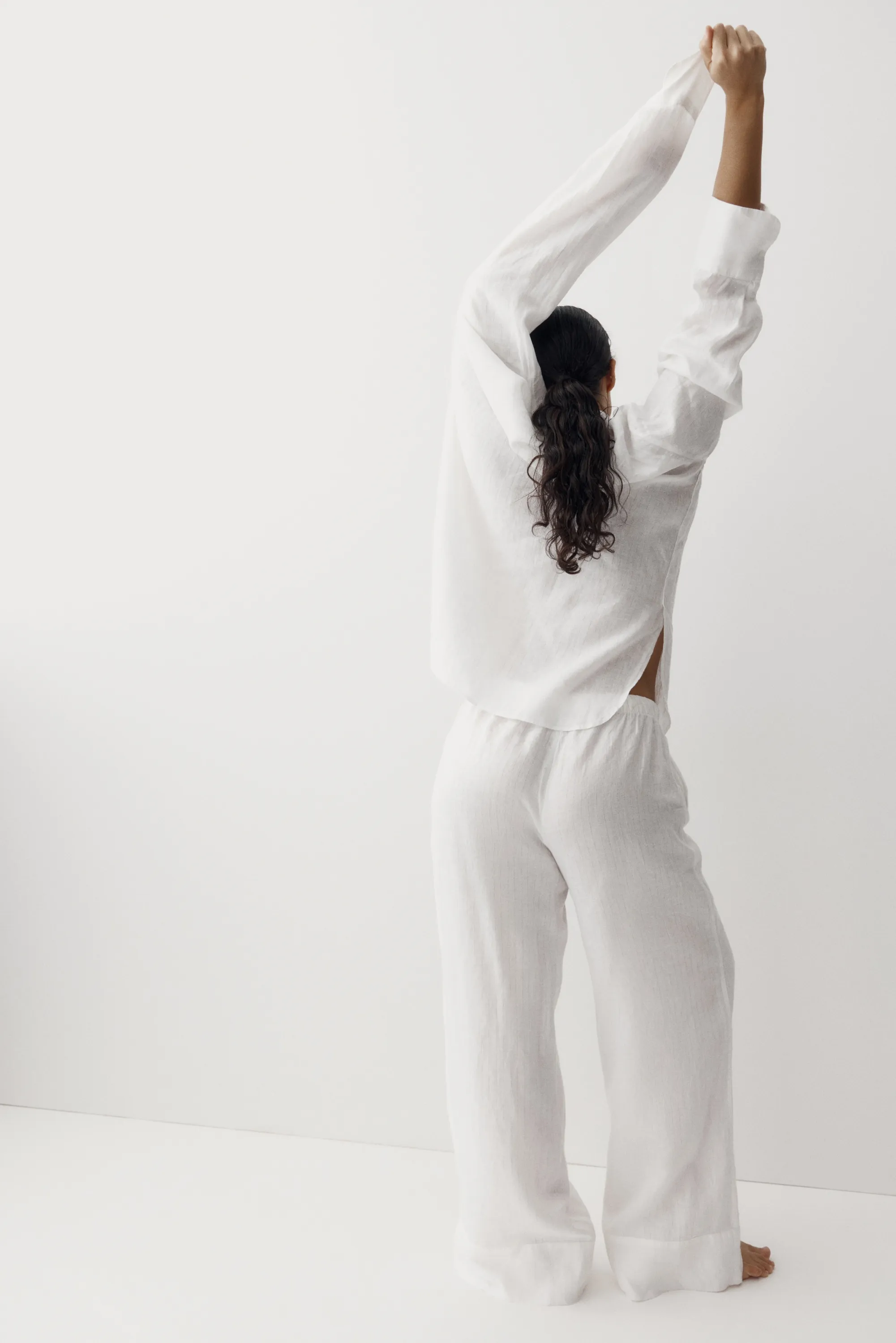 Pantalon large en lin - Blanc