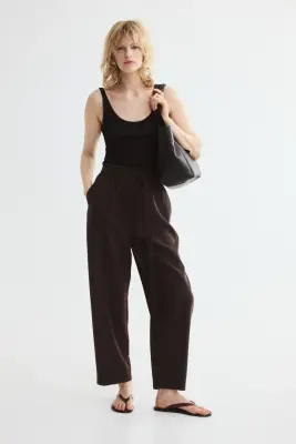Pantalon barrel avec ceinture à nouer - Marron foncé — photo 2